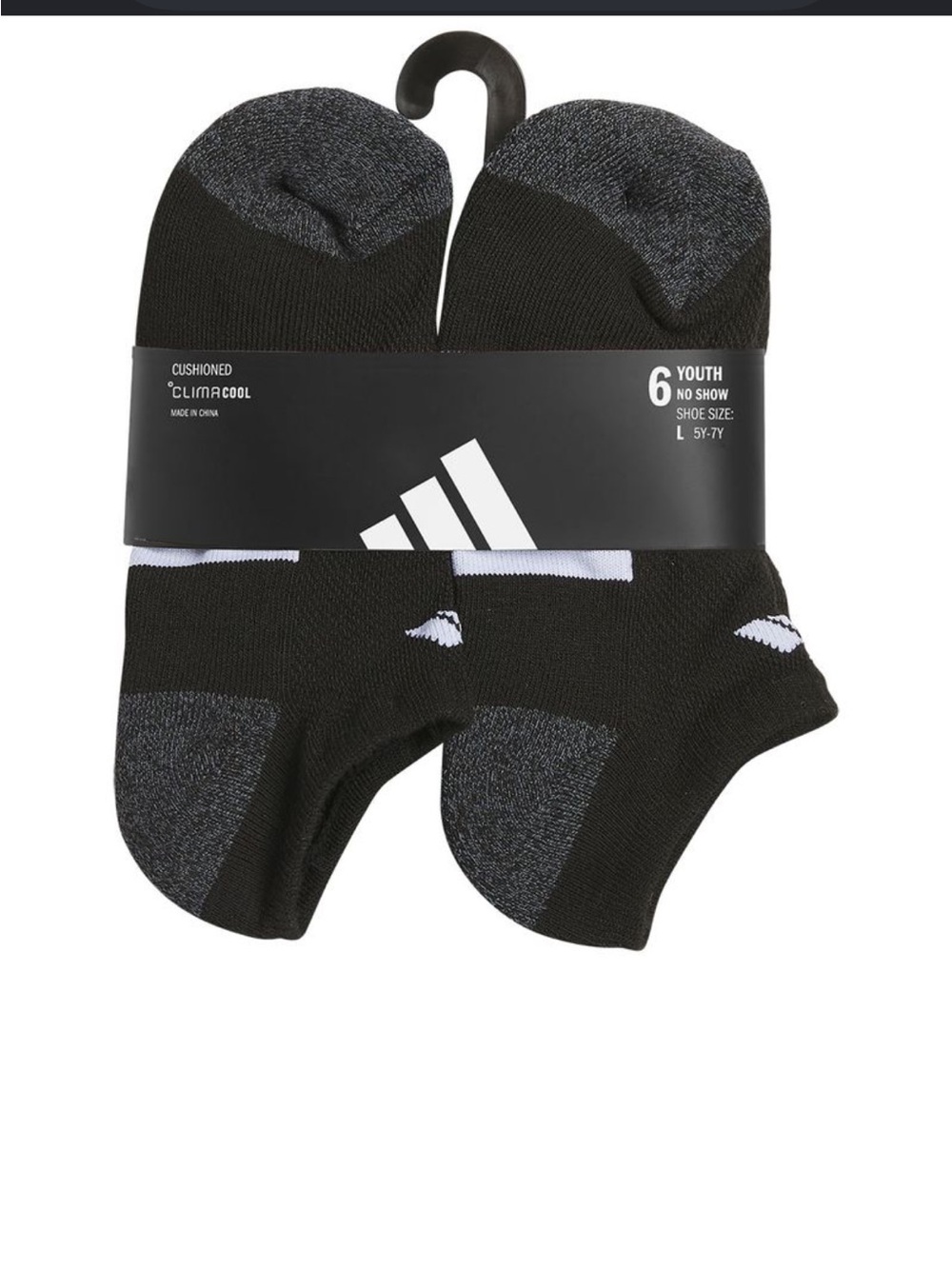 adidas Youth NIP Black Low-Cut Athletic No-Show Socks – 6 Pack